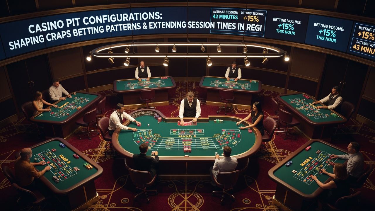 Close-up view of craps table layout with rail spacing, dealer positions, and surrounding pit barriers in a regional casino setting