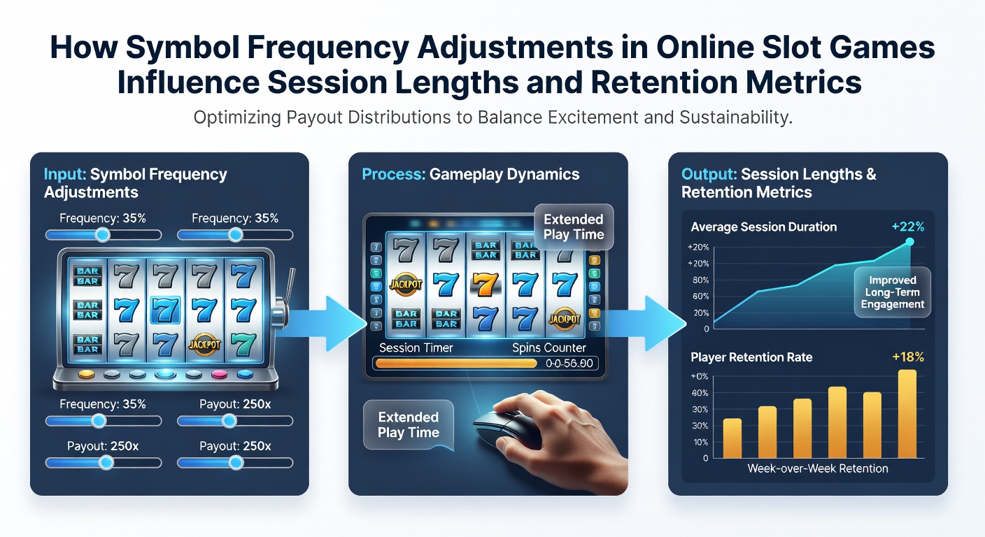 Analytics dashboard displaying session length graphs and player retention curves tied to slot symbol frequency modifications