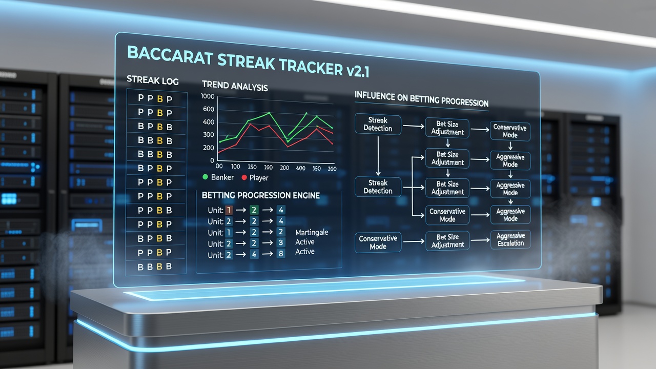 Close-up of digital baccarat scoreboard highlighting consecutive banker wins and linked betting interface