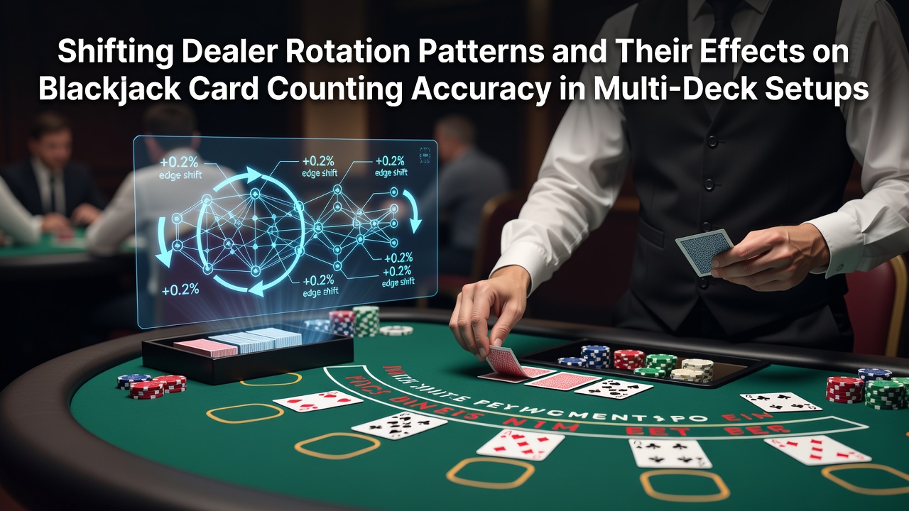 Blackjack table with dealers rotating during a multi-deck shoe game in a casino setting