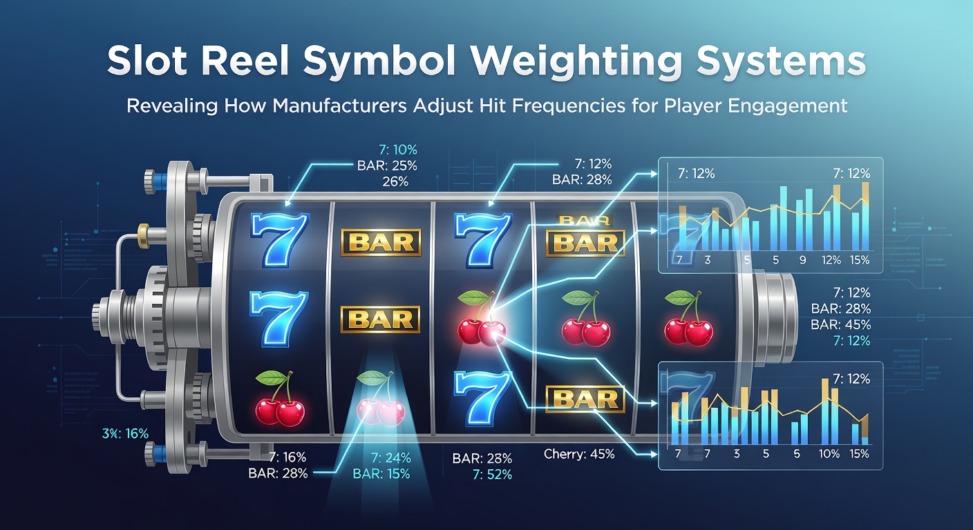 Detailed diagram showing virtual reel strips with varying symbol weights and probability distributions in modern slot machines